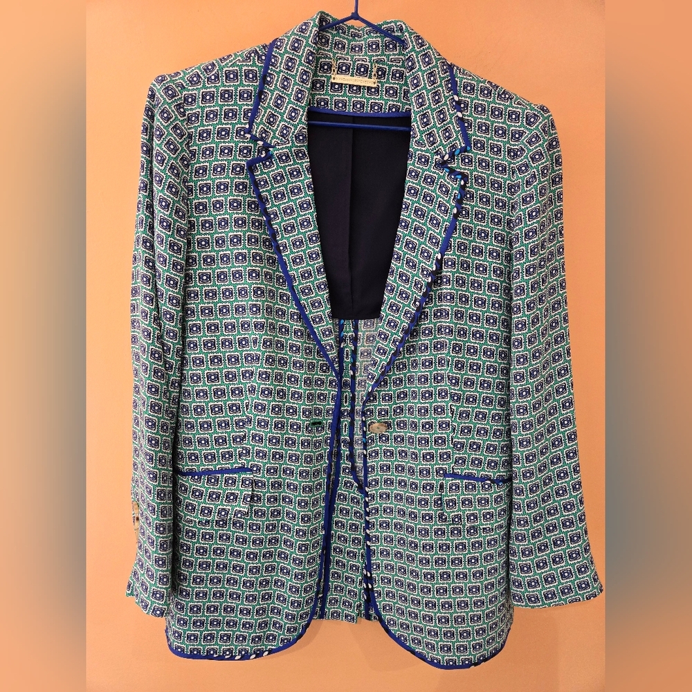 Diane Von Furstenberg Blue and Green Patterned Blazer
